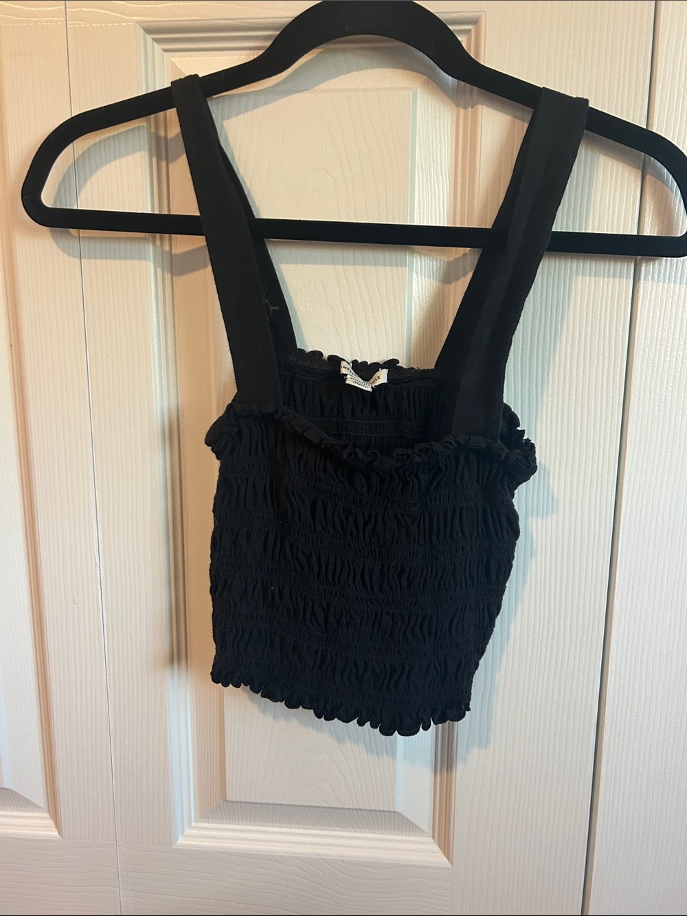 American Eagle Outfitters Black Smocked Crop Tank with Wide Straps